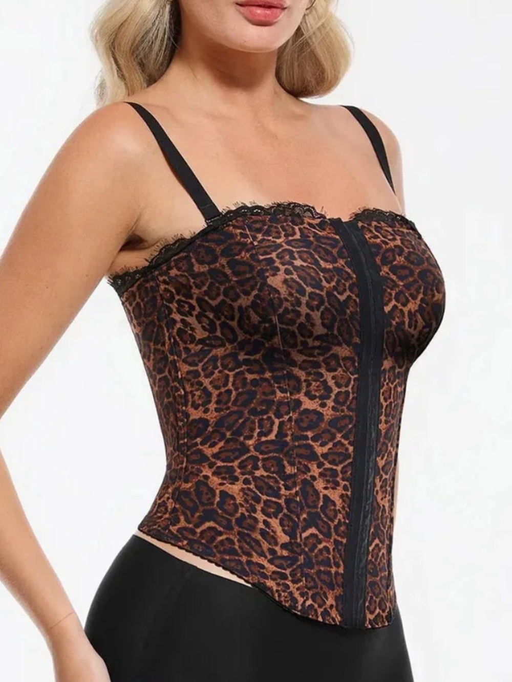 Popilush Shapewear Sculpting Leopard Mesh Detachable Strap Corset Top Sz M